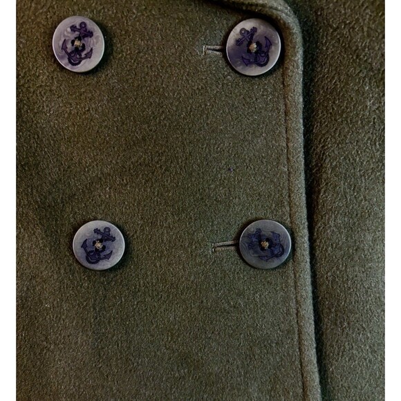 LL Bean Bellandi 100% Italian Wool Pea Coat Womens Green 4 Pet. Double Breasted - Picture 2 of 7